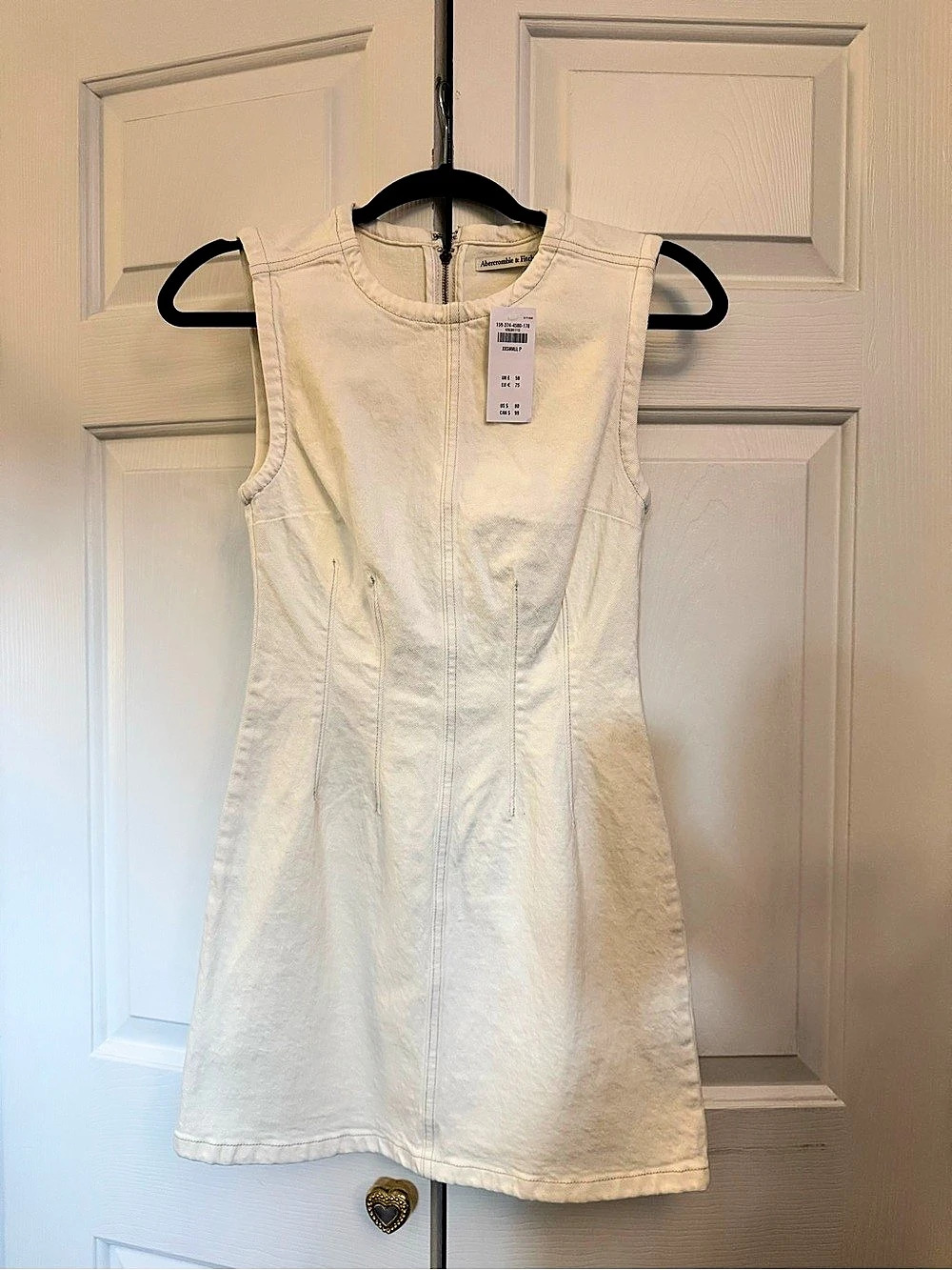 Abercrombie & Fitch Denim Mini Dress in Off- White Cream Size XXS Petite
